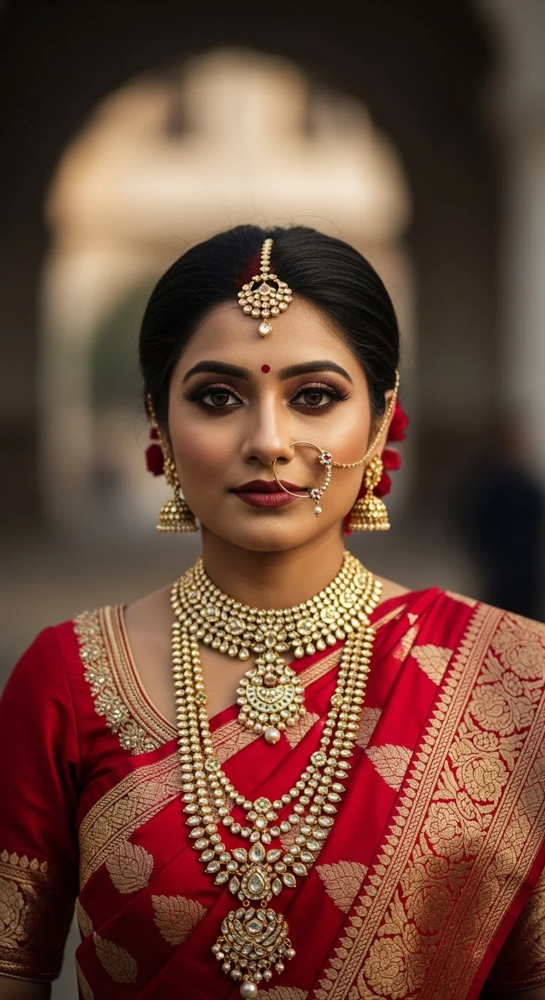 Gemini AI Photo Prompts Red Banarasi Bridal
