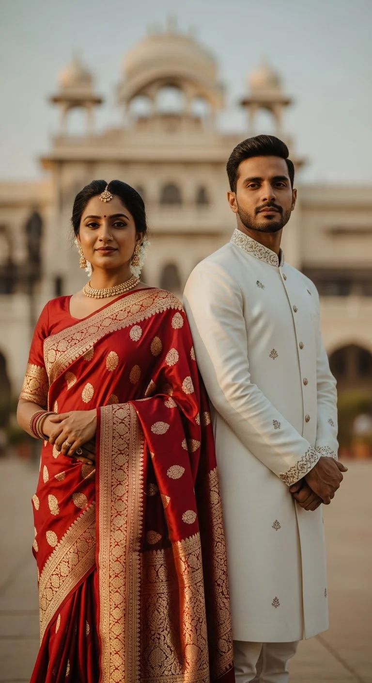 Gemini Prompts for Couple Photo saree kurta