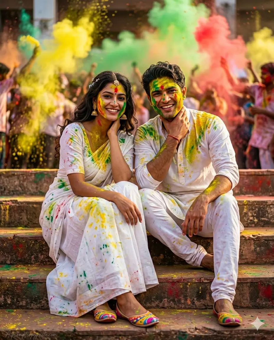 Happy Holi AI Photo Editing Prompts for Couples