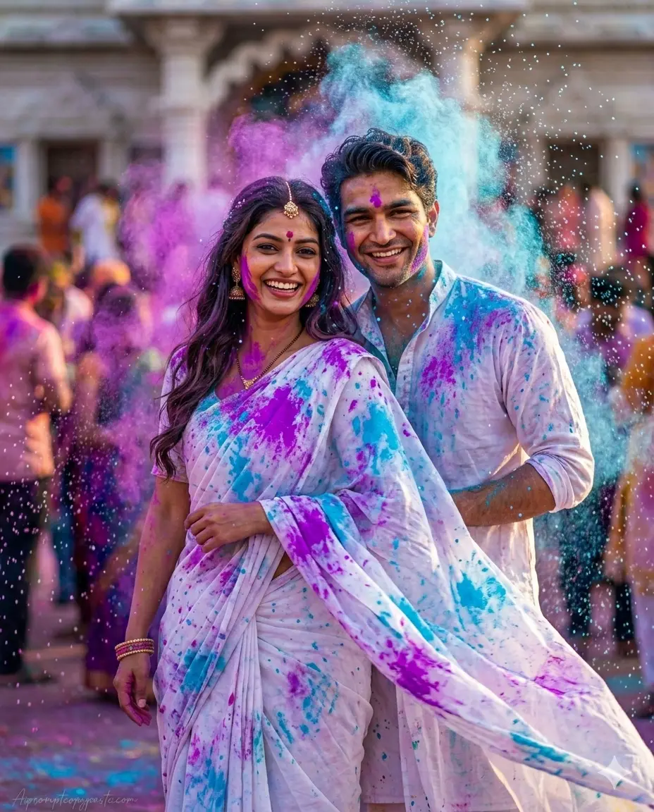  Holi romantic AI image prompt