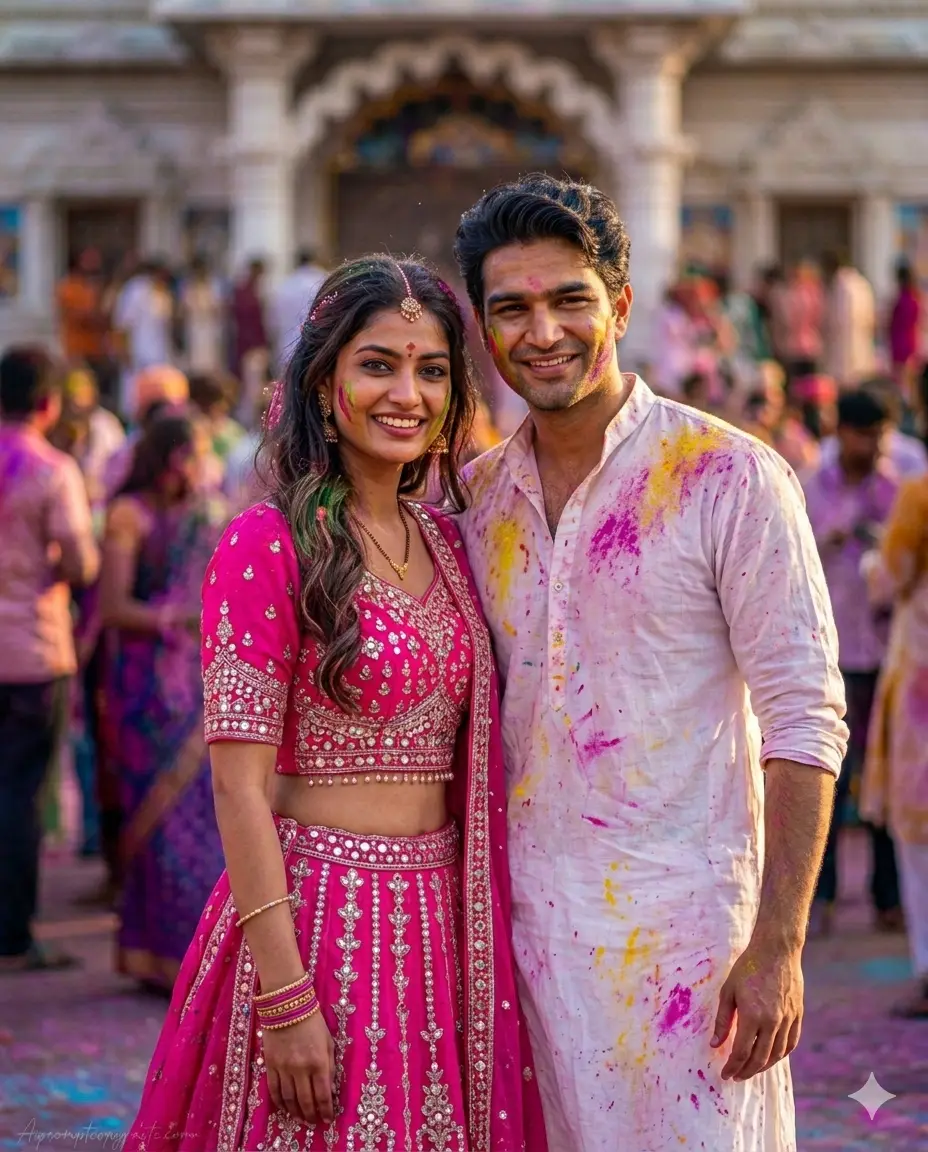  Holi AI couple photo for Instagram