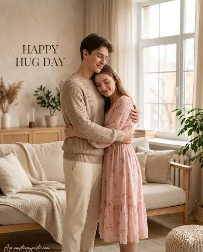 Hug Day AI photo prompt for couples 