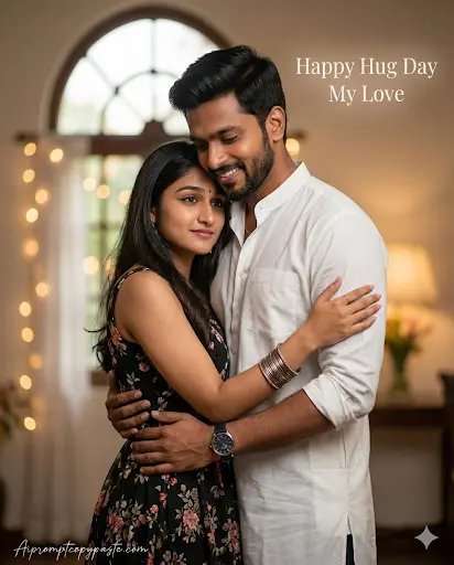 Happy Hug Day AI photo editing
