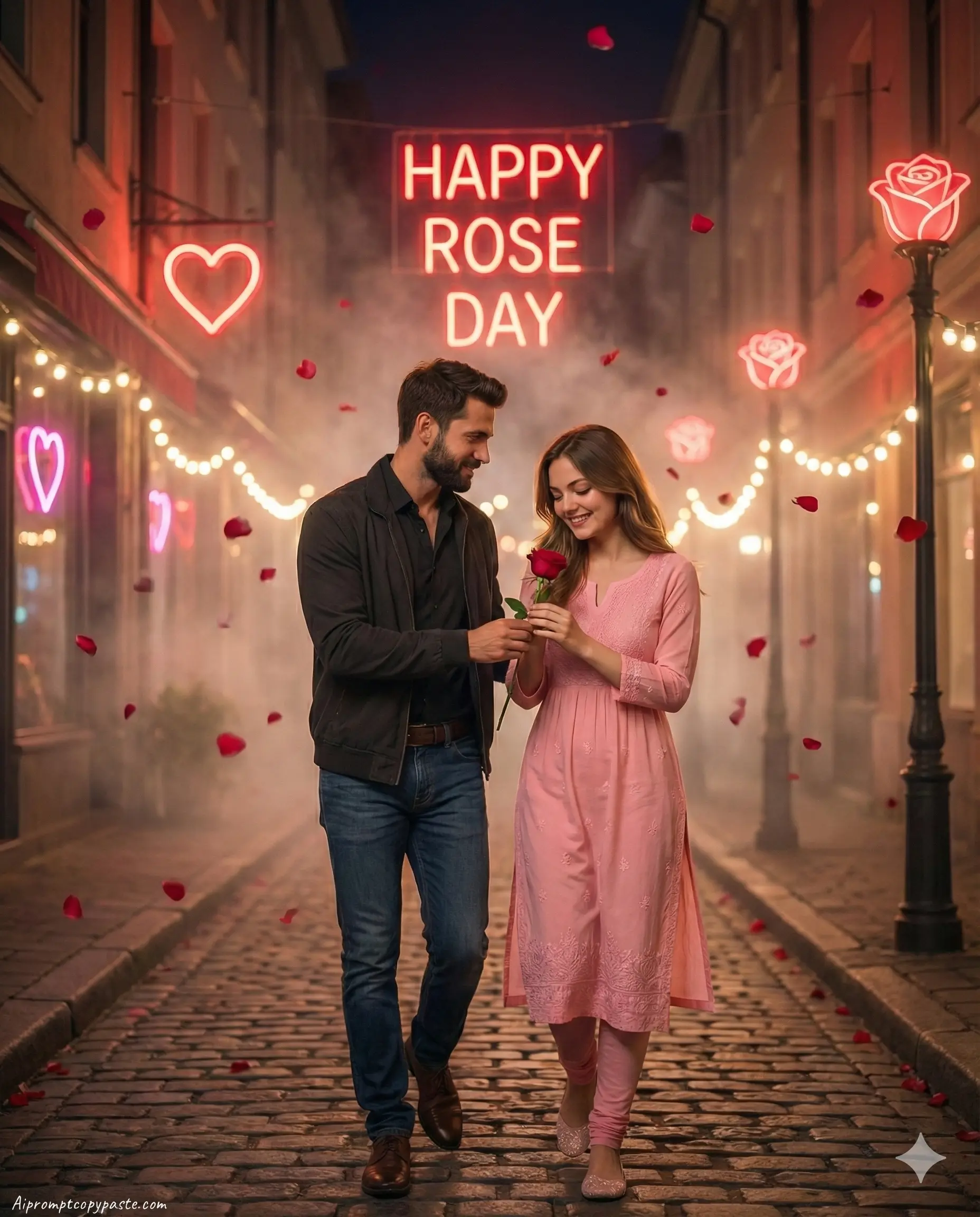 Rose Day romantic couple AI edit